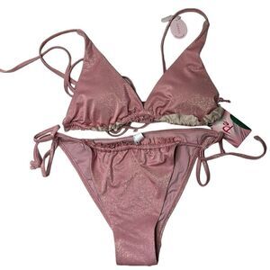 Penti Pink Shimmer Ruffle String Bikini. New. Size 36 top and size 40 bottom.